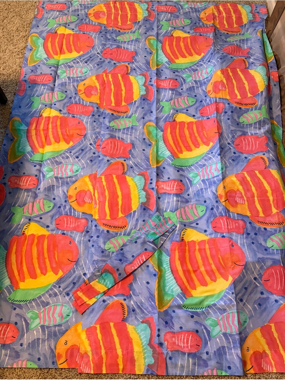 VTG 90s Bright Tropical Fish Lined 2 Windows Panels Curtain Multicolor